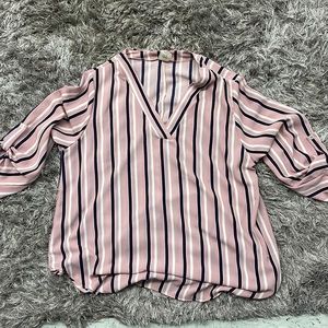 Pink Blouse with white, blue, and little red striped. Never worn